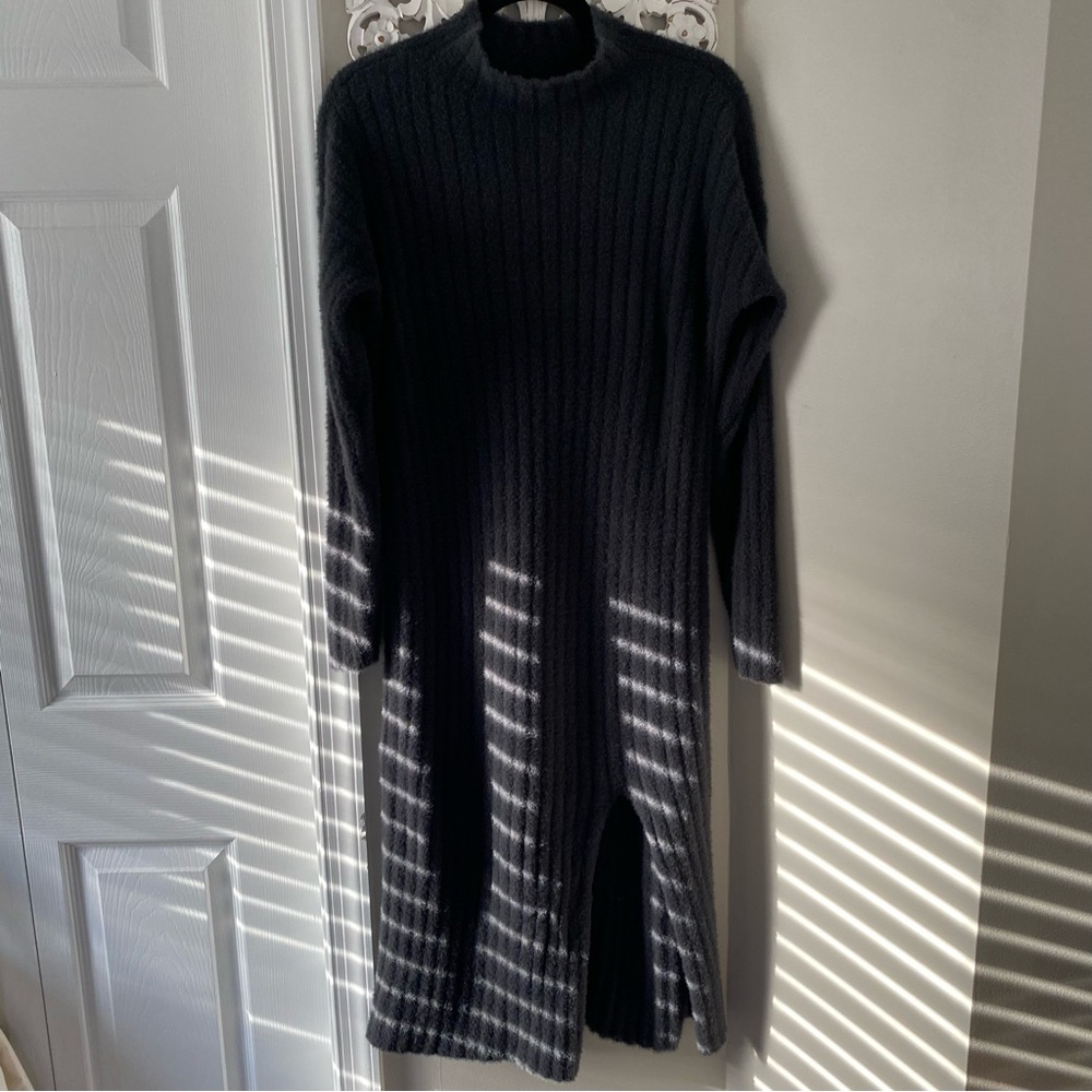Aerie Mock Neck Ribbed Fuzzy Midi Sweater Dress Size S Cozy Winter Fall Preppy
